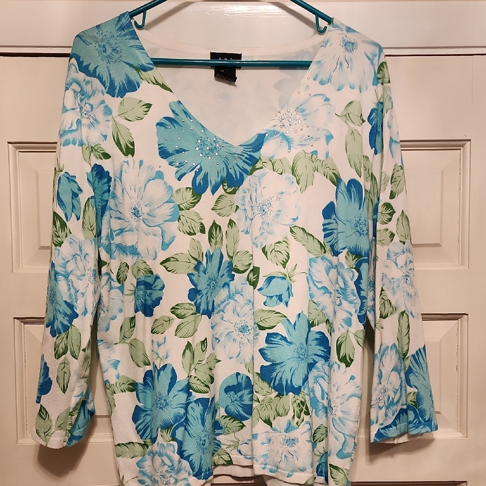 RQT V-neck Pullover Sweater, 3/4 Sleeve Rayon, Nylon, Soft,Vibrant Colorful